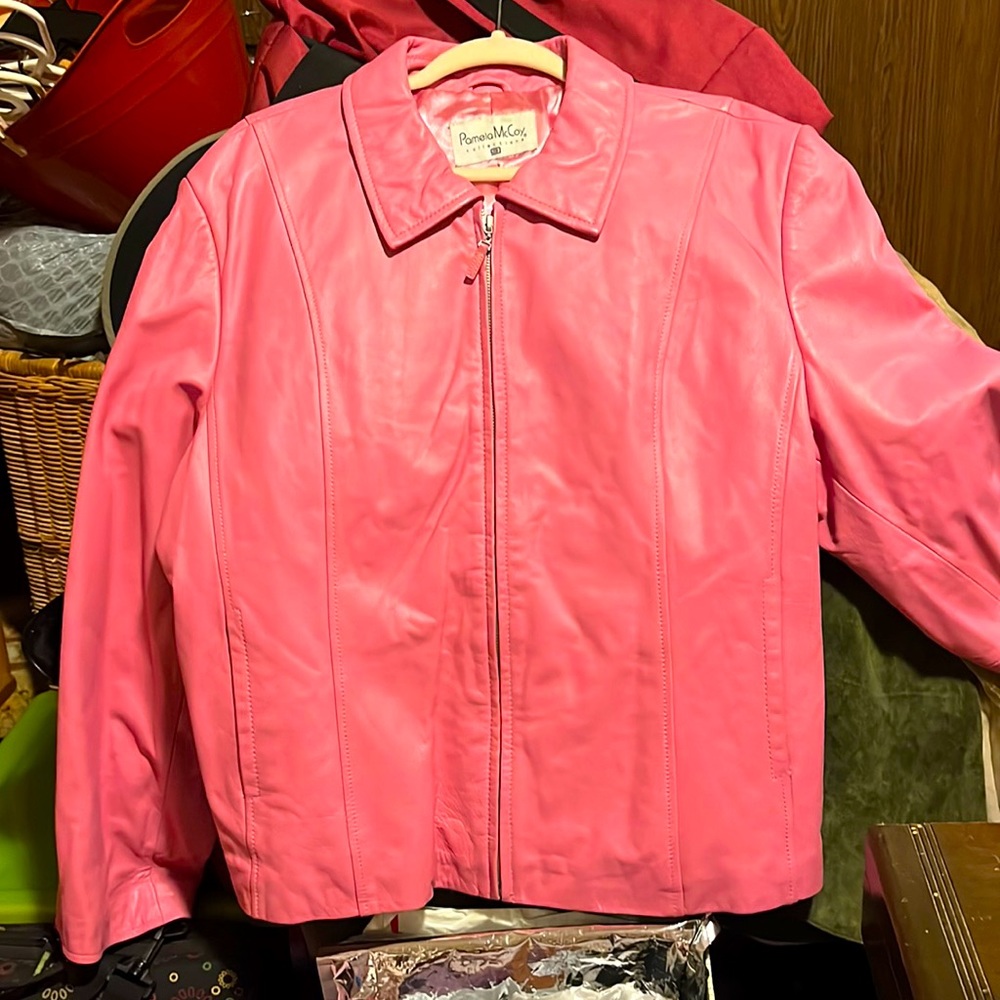 Pamela McCoy collection Pink genuine leather jacket very high-quality W large